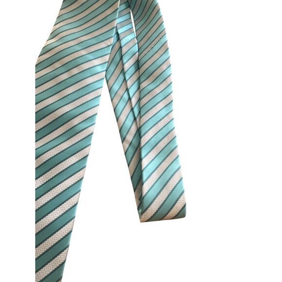 IMANI Men's Blue White Diagonal Striped Dress Tie - Picture 4 of 6
